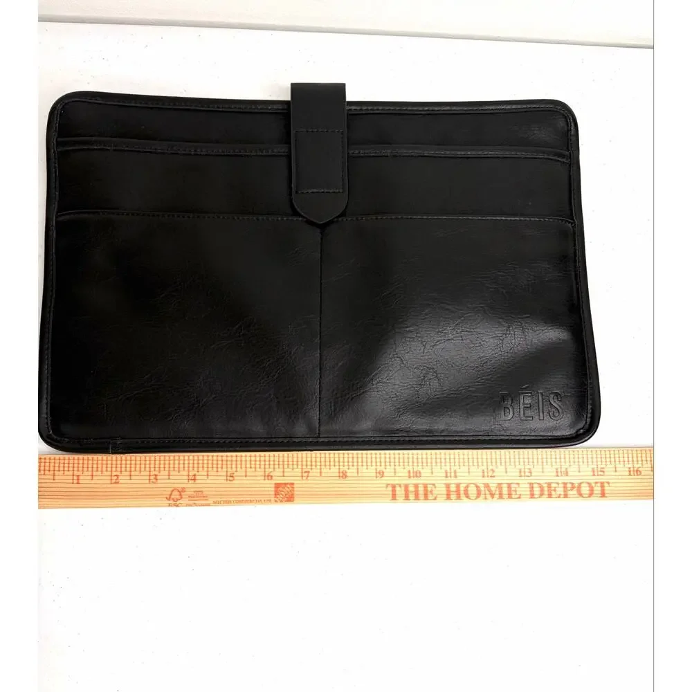 BEIS Laptop Sleeve Portfolio Case Black Faux Leather Travel Organizer Office EUC